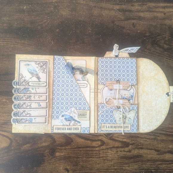 🌻Floral Rustic Junk Journal- Handmade- Quotes/ Cottagecore- Blue & Cream - Picture 3 of 4